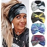 Tobeffect Wide Turban Headbands for Women, 4 Packs Extra Wide Knotted Head Bands for Women's Hair, Boho Fashion Hairbands Casual Sport Hair Accessories for Workout Yoga