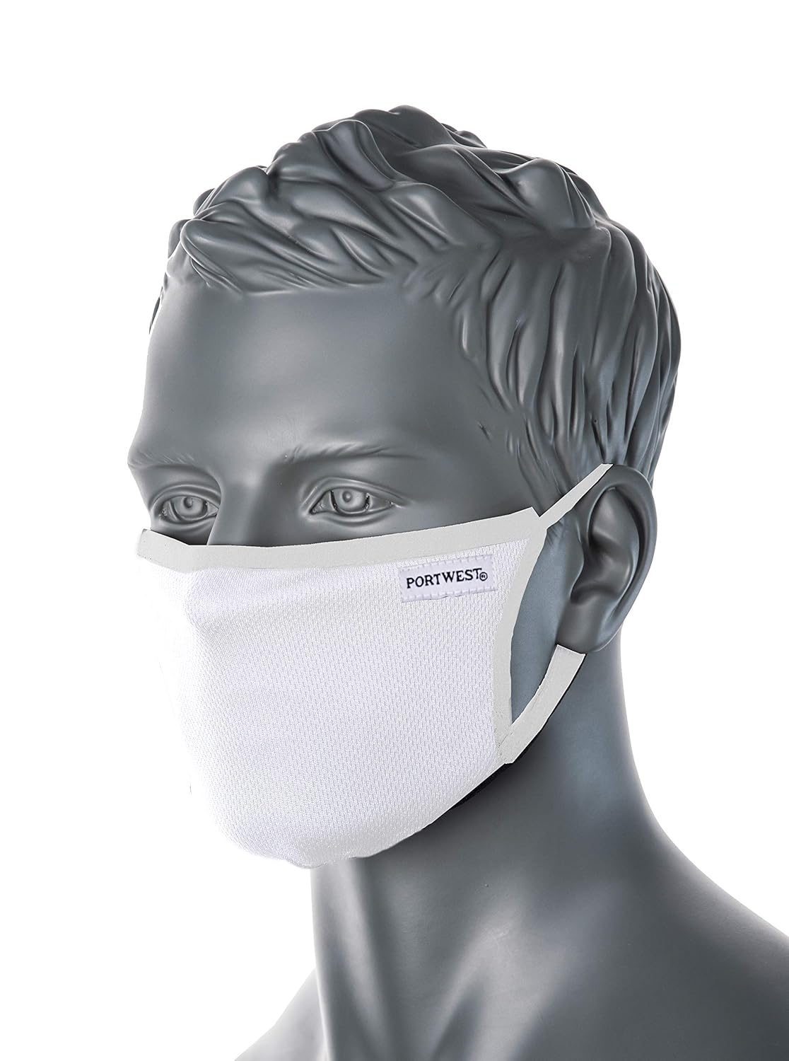 Portwest 3-Ply Anti-Microbial Fabric Face Mask (Pk25), Size: One Size, Colour: White, CV33WHR