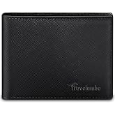 Travelambo Leather Wallet for Men, Slim Minimalist RFID Credit Card Holder | Mens Thin Bifold Pocket Wallet, Gift for Father, Crosshatch Black