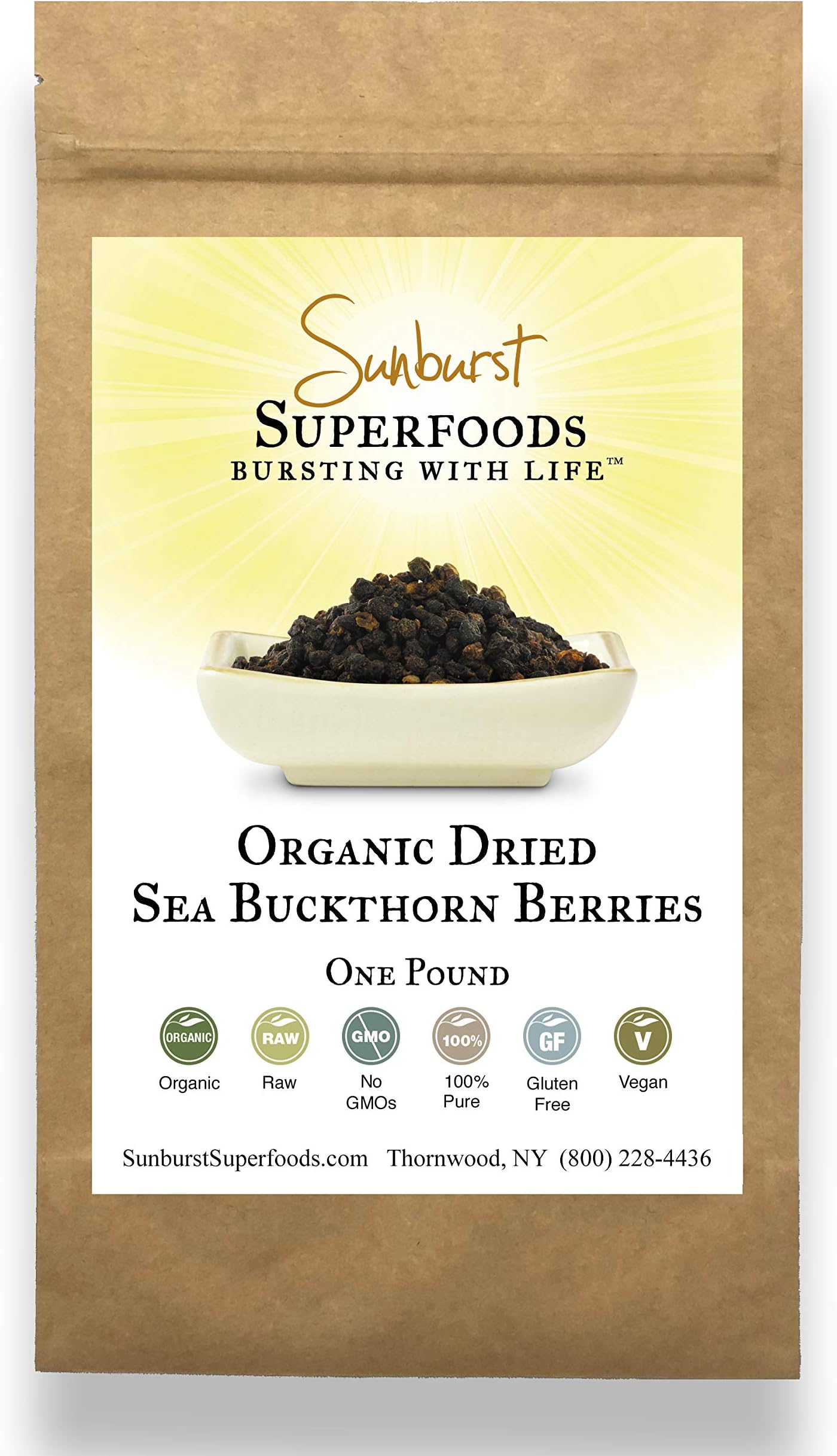 Sunburst Superfoods Organic Sea Buckthorn Dried Berries- Raw/Gluten-free/Non-GMO/100% Pure Sea Buckthorn Berries (16 Ounce)