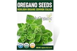 PURELY ORGANIC PRODUCTS LLC Organic Common Italian Oregano Seeds - USDA Organic, Non-GMO, Open Pollinated, Heirloom (1 Packet - 500 MG - Approx 450 Seeds)