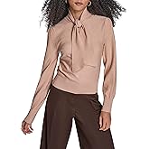 BCBG Womens Elegant Tie Neck Sweater with Scalloped Cuffs