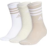 adidas Women's Crew Socks, 3-Stripe Cushioned Socks with Arch Compression, Comfortable, Stylish and Sweat-Wicking, 3-Pack