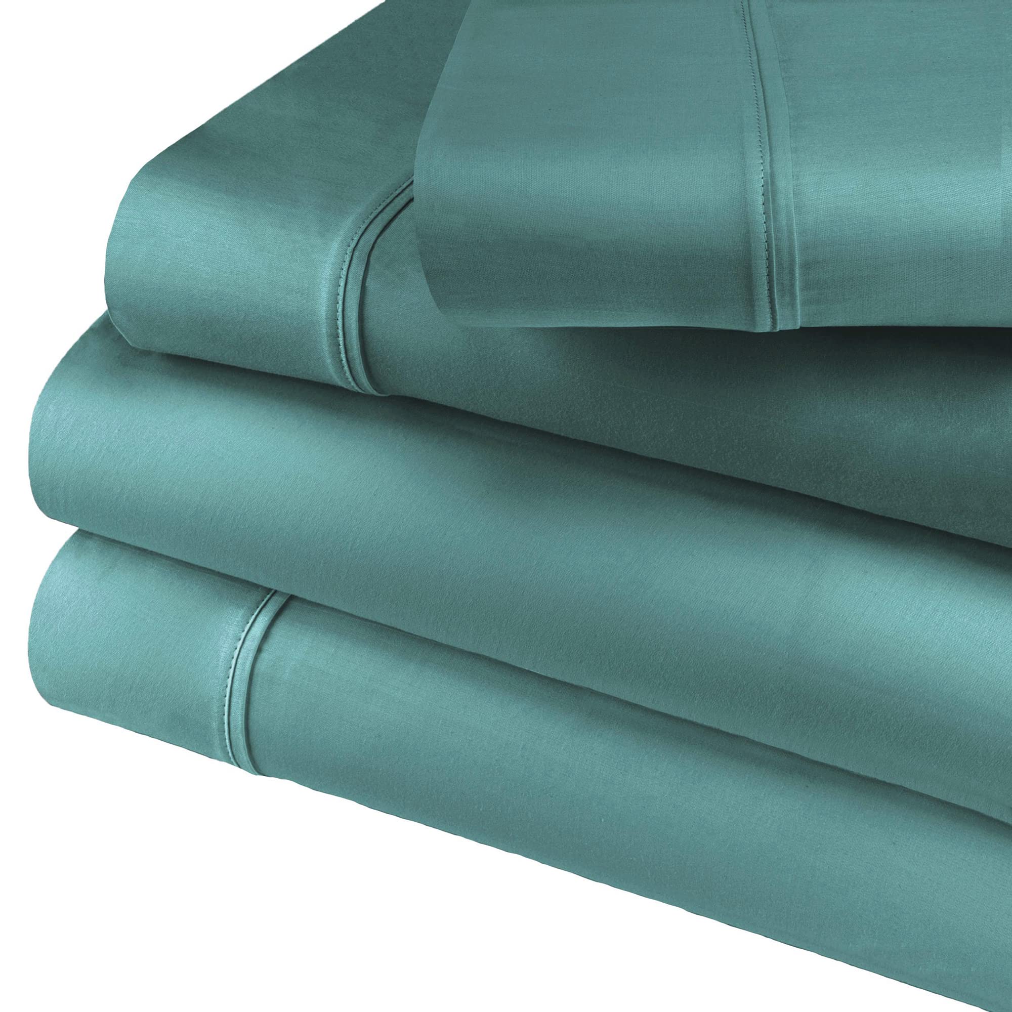 Superior 600 Thread Count Deep Pocket and Wrinkle Resistant 5-Piece Bed Sheet Set for Dual Mattresses, Cotton Blend, Split Super-King, Teal — image 1