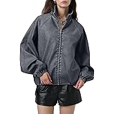 Bakyarder Women’s Bomber Faux Leather Jacket Vintage Distressed Zip Up Streetwear Coat, Outerwear for Fall Outfit