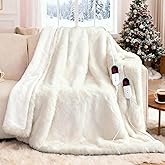 AEPINBH Heated Blanket with 10 Hours Auto-Off 6 Heat Level, Cozy Shaggy Faux Rabbit Fur Electric Blanket with Overheating Protection (White, 84"X90")