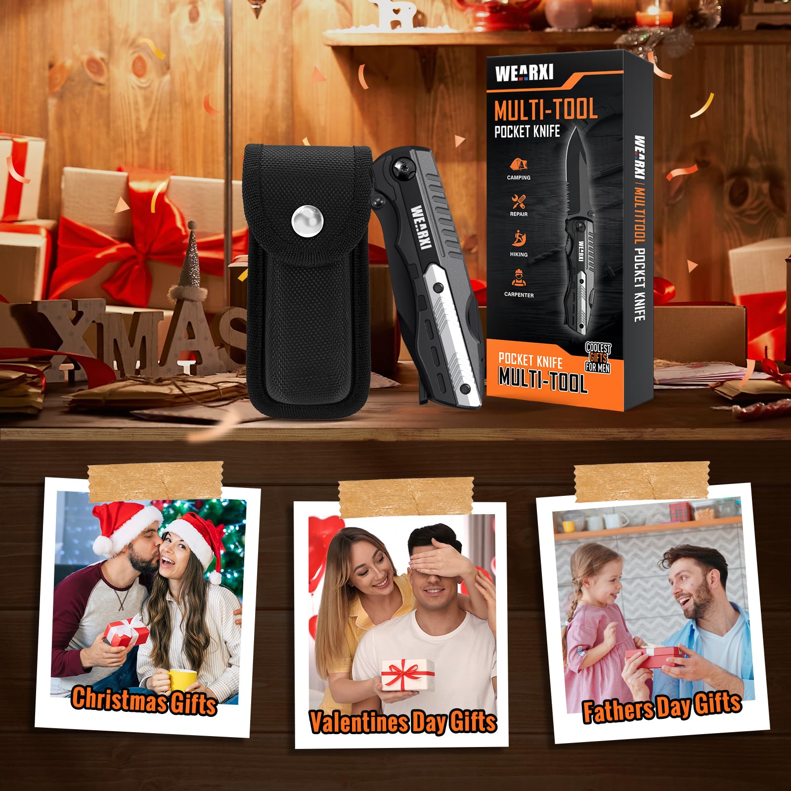WEARXI Geschenke für Männer, Multitool Taschenmesser, Männergeschenke, Papa Geschenk, Klappmesser, Geburtstagsgeschenk Gadgets für Männer, Messer Outdoor, Adventskalender Füllung Weihnachten Geschenke 2