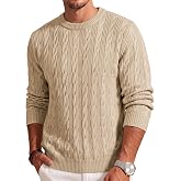 JMIERR Mens Cable Knit Crewneck Sweater Casual Long Sleeve Pullover Tops | Classic Texture, Soft Feel, Machine Washable Easy Care, Polished Office To Weekend Layering, Travel Ready Comfort