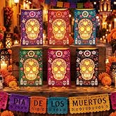 Dia de los Muertos Decorations, Day of the Dead Luminary Bags, 24 Pack | Ofrenda Decorations for Party, Pathway, Dia de los Muertos Altar, Flame Resistant, Sugar Skull, Halloween Candy Bags, 8.27