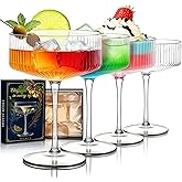Evoio Martini Coupe Glasses Set of 4 | 10 oz Elegant Ribbed Vintage Cocktail Glasses, Premium Crystal Glass for Champagne, Espresso Martini, Desserts | Perfect for Gifts & Entertaining