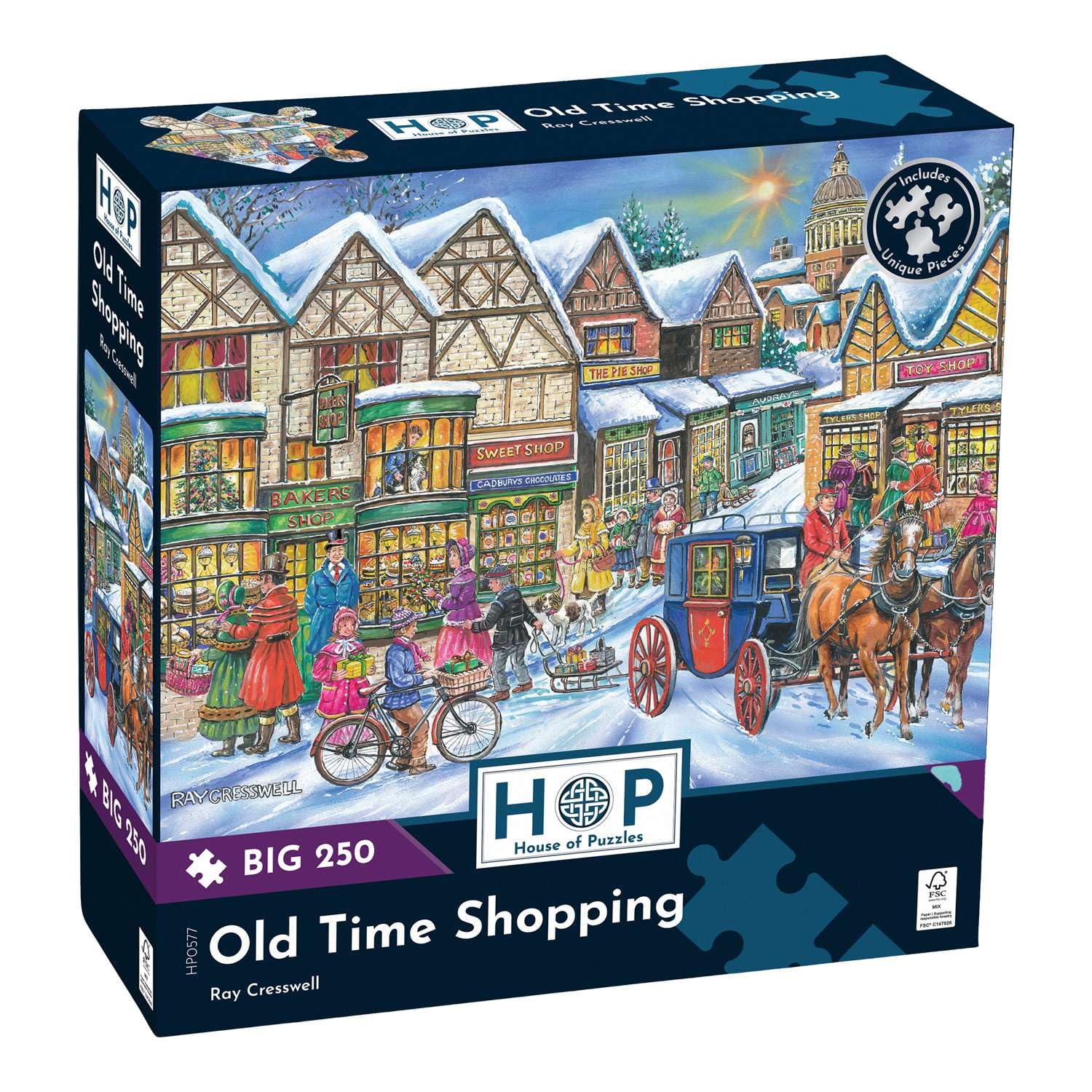 The House of Puzzles - Old Time Shopping Jigsaw - Big 250 Piece Jigsaws For Adults & Kids, Extra Large Pieces, Artist Illustrated, Scenic Landscape, Deluxe Puzzle Gifts