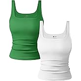 OLCHEE Womens 2PK Square Neck Tank Tops Seamless Ribbed Trendy Going Out Basic Shirts 2025 Summer Slim Fit Cami