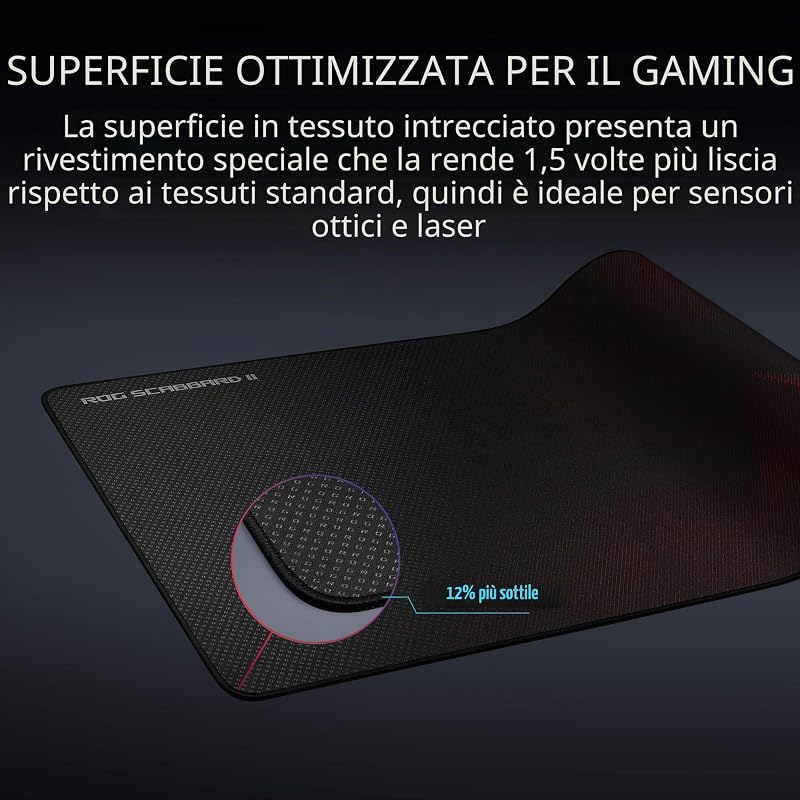 ROG SCABBARD II, Tappetino per Mouse da Gaming, Nero/Rosso