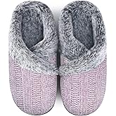 Slippers for Women Fuzzy House Slip on Indoor Outdoor Bedroom Furry Fleece Lined Ladies Comfy Memory Foam Female Home Shoes Anti-Skid Rubber Hard Sole