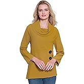 Ali Miles womens Woven Pucker Fabric Tunic Cowl Neck Button Details