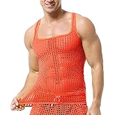 DTODWW Men's Mesh Sleeveless Tank Top Undershirt See Through Shirts Muscle Fitted Fishnet Hollow Out Shirts