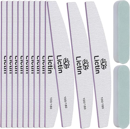 Lictin Nail Files Set 12 Pack Washable Double Sided Emery Board