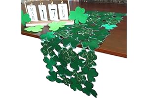 GRANDDECO St. Patrick's Day Table Runner,Applique Embroidered Cutwork Clover Dresser Scarf for Home Kitchen Dining Spring Holiday Tabletop Decoration, Green,Runner 13"×34"