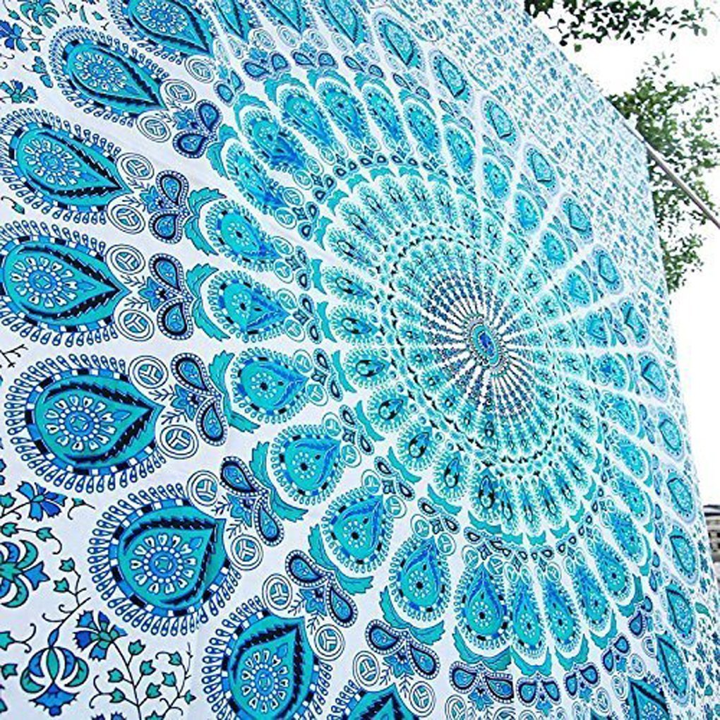 Popular Handicrafts Tapestry Wall Hanging Hippie Mandala Bohemian Hippy Psychedelic Design Indian Peacock Meditation Gypsy Tapestries Bedspread 30 x 40 Inches (76 x 101 cms), Blue โ image 1
