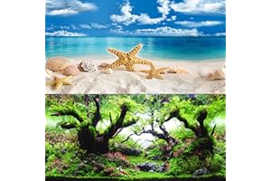 ELEBOX Fish Aquarium Background Starfish Blue Sky Beach Shell Seaweed Fish Tank Poster Background 19" x 48"