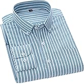 Cromoncent Mens Long Sleeve Oxford Button Down Shirts Casual Dress Shirt for Men,100% Cotton,Plaid/Stripes Shirts