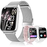 Loekneue Smartwatch for Women, 1.83” Fitness Watch with Blood Pressure, Calls/Messages, Female Cycle Tracking, Heart Rate & Sleep Monitor, IP68 Waterproof for Android & iPhone (Silver)