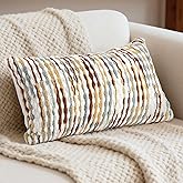 QoBexim Boho Decorative Throw Pillow Covers 12x20 Inch, Chenille Tufted Pillow Cover Stripe Textured Lumbar Farmhouse Accent Pillowcase for Couch Sofa Bedroom Living Room, Red White Khaki Grey 1 Pack