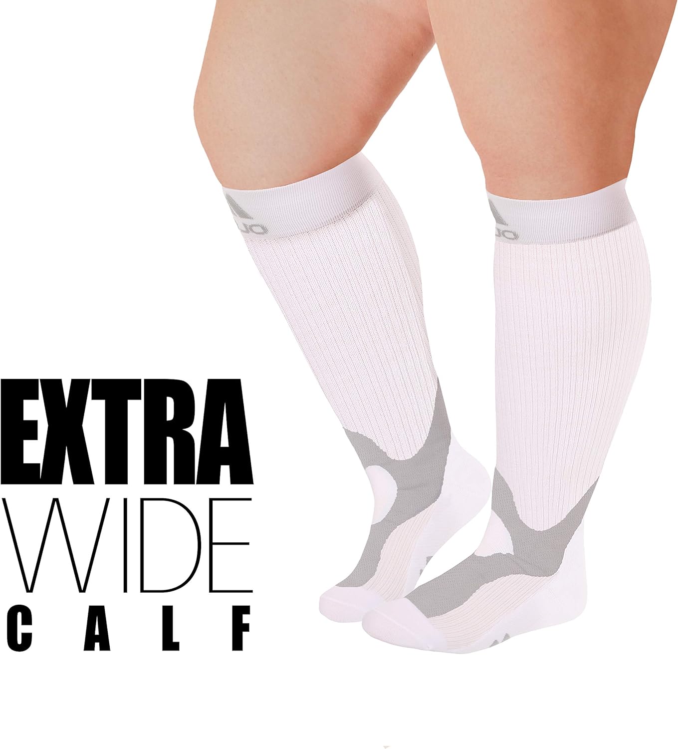 2XL Mojo Compression Socks 20-30 mmHg Large Ankles Extra Wide Calf Compression Stockings White XXL: Health & Personal Care
