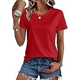 SMENG Women's Cotton Crewneck T-Shirts Short Sleeve Basic Solid Color Tee Classic-Fit Shirt Breathable Comfy Summer Top