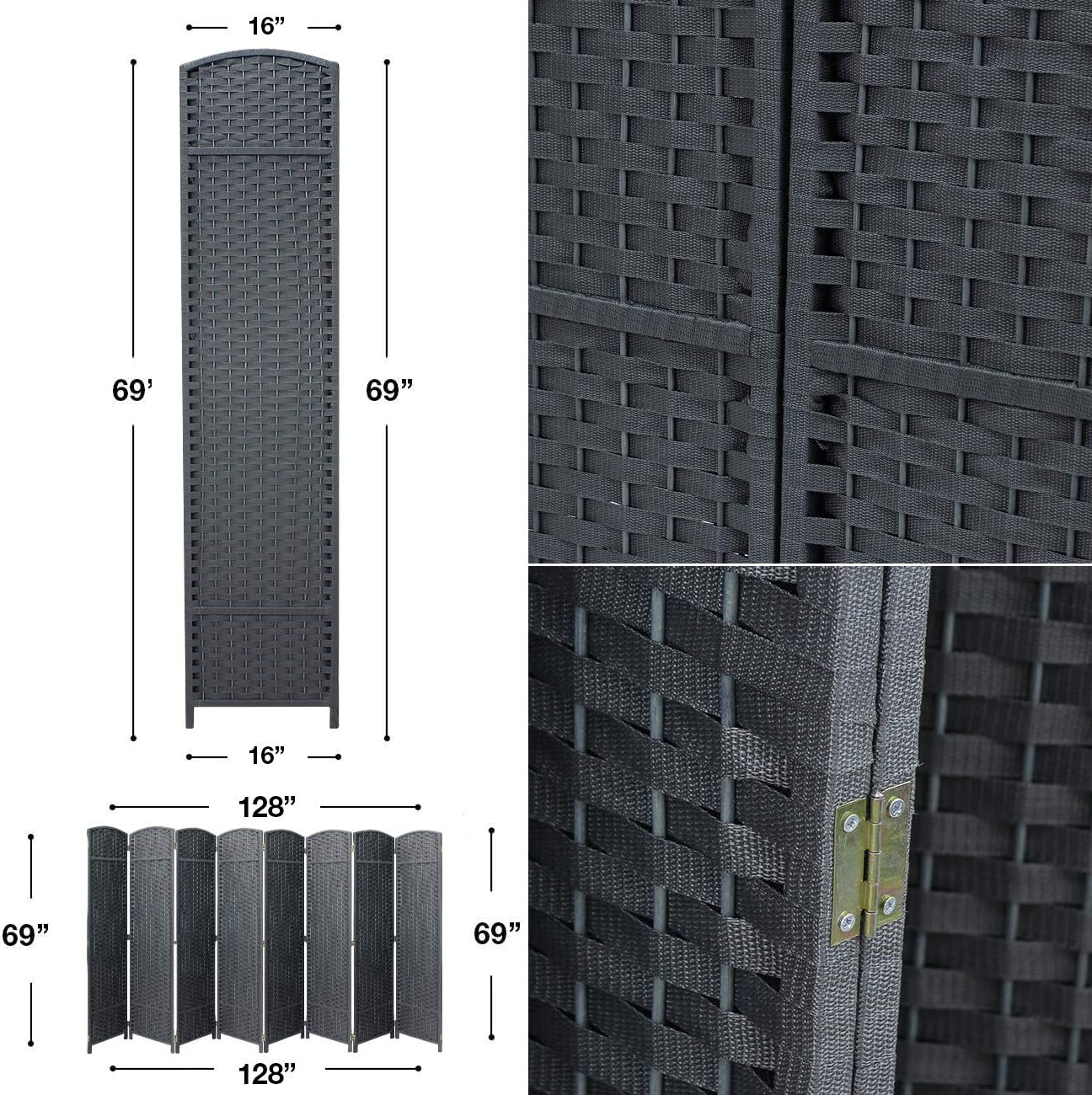 Sorbus Room Divider Folding Privacy Screen, 8 Panel 6ft. Tall Extra Wide Partition Foldable Panel Wall Divider, Double Hinged Room Dividers and Folding Privacy Screens (Gray): Furniture & Decor