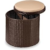 Best Choice Products Round Wicker Ottoman, Multipurpose Outdoor Furniture for Patio, Backyard, Additional Seating, Footrest, Side Table w/Storage, Removable Cushions &ndash; Brown/Beige