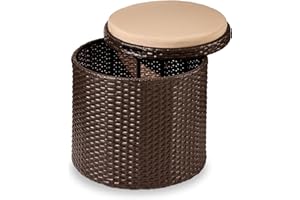 Best Choice Products Round Wicker Ottoman, Multipurpose Outdoor Furniture for Patio, Backyard, Additional Seating, Footrest, Side Table w/Storage, Removable Cushions – Brown/Beige