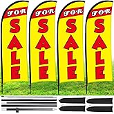 Buryeah 4 Sets Sale Feather Flag with Pole 7ft for Sale Sign Banner Swooper Flag with Ground Stake and Portable Bag for Retail Store Outside Garden Business Advertising(Yellow)