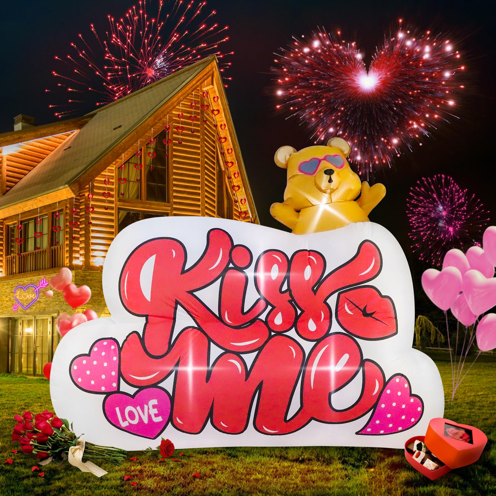 Photo 1 of Kalolary Valentine's Day Inflatables with LED Lights, Bear Blow Up Yard Proposal, Confession of Love Decorations Indoor Outdoor Decoration Romantic Holiday Inflatables for Anniversary Wedding Party