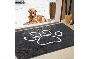 IM HOME Dog Door Mat for Muddy Paws, Pet Rug Chenille Absorbent Outdoor Doormat 36"x 24", Non Slip Heavy Indoor Doormat Soft Front Inside Doormats for Entryway, Mud Paws, Patio,Dog Paw Dark Grey