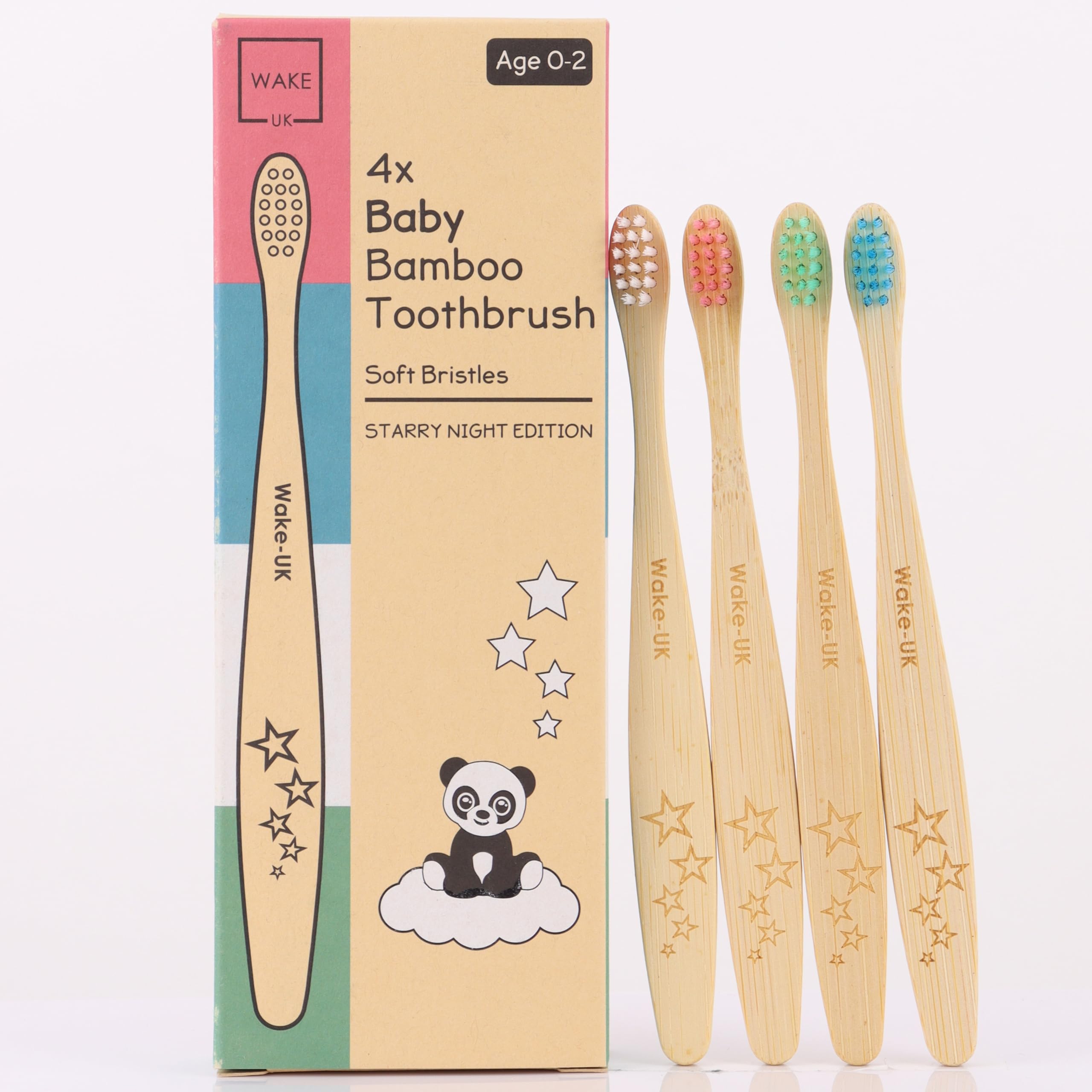 Wake-UK Organic Baby Bamboo Toothbrush for Children Age 0-2 | Soft Bristles, BPA Free | Hygienically Sealed | Eco Friendly & Biodegradable,Thoughtfully Crafted Designed for Baby