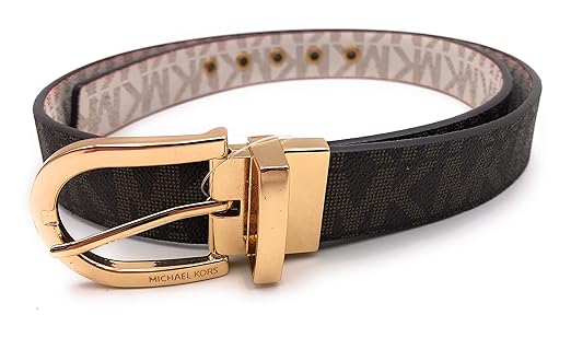 Michael Kors Gürtel Damen Gr.XL, Wendegürtel *Reversible* braun-weiß 115cm lang, 4 cm breit, goldene Schnalle, MK Logo eingep