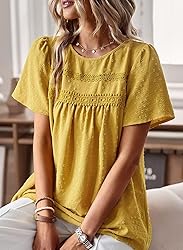 Falechay Summer Tops Tunic Tops Crew Neck Short