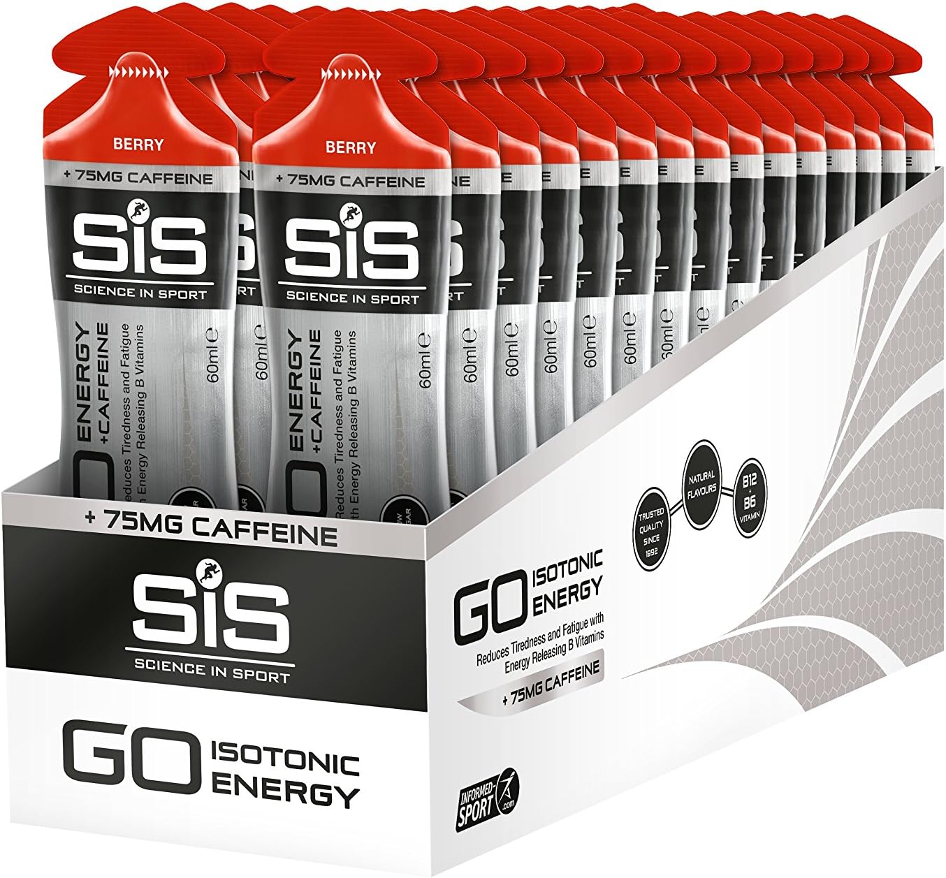Science in Sport Go Isotonic Energy Gel with Caffeine, Berry Flavour, 60ml (30 Packs), 60 ml (Pack of 30)