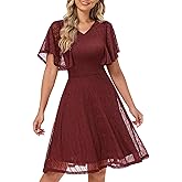 Wedtrend Women's Wedding Guest Dress Flutter Sleeves Cocktail Dresses Lace Semi Formal Dress