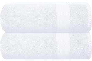 GLAMBURG Premium Cotton Oversized 2 Pack Bath Sheet 35x70-100% Pure Cotton - Ideal for Everyday use - Ultra Soft & Highly Absorbent - Machine Washable - White