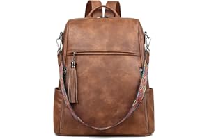 FADEON Leather Laptop Backpack for Women Designer 15.6 inch PU Laptop Bag, Ladies Travel Computer Work Backpack Brown