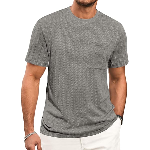 Runcati Men's Casual Stretch Jacquard T-Shirt - Short Sleeve Crewneck, Textured Summer Top