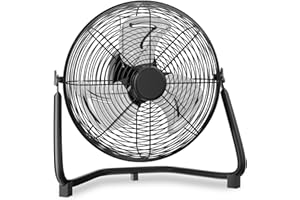 mollie 14 Inch High Velocity Fan Heavy Duty Metal Industrial Floor Fan 3 Speed Adjustable Tilt Portable Quiet Air Circulator for Warehouse, Workshop, Factory and Basement, 1018 CFM, Black