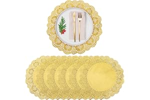 Svalor 50 Pack Gold Doilies, 10.5 Inch Disposable Charger Plates, Round Doilies for Food, Paper Placemats Bulk for Party Table Decor