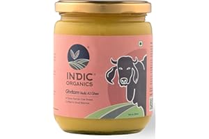 Indic Organics Gir Cow's A2 Ghee | Free Grass Grazing Healthy Gir Cow's Bilona Ghee | Traditional Curd Churned Cultured Ghee | Indian Origin, 500 ml