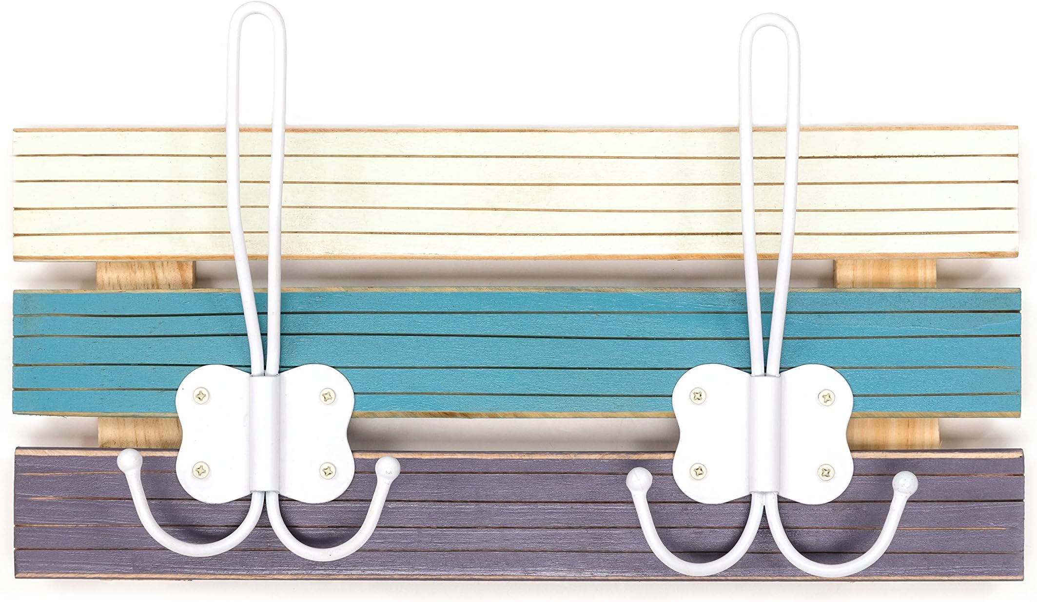 Headbourne HR0201C Wood Slats Wall Mount Hook Rack, Multicolor