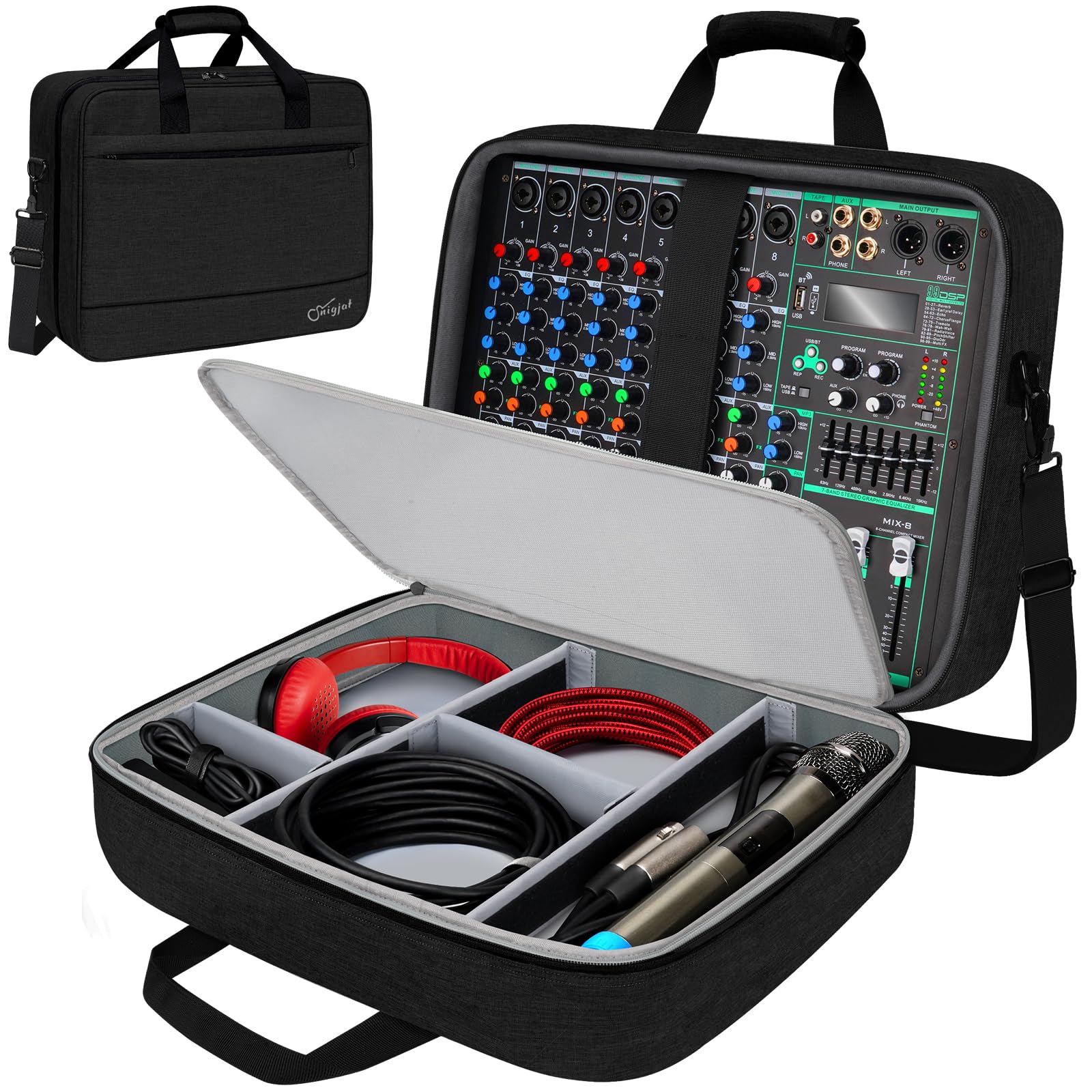 Photo 1 of SNIGJAT Audio Mixer Case (Size:15.5"x 13" x 6"), Protective DJ Mixer Bag with 10mm Padding, Large-Capacity Recording Equipment Bag Soft with Adjustable Storage for Cables, Podcast Gear and Mics, Black