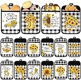 Jingmore 12 Pcs Sunflower Pot Holders with Pocket Teacher Appreciation Gift Bulk Summer Pot Holders Buffalo Plaid Hot Pads and Oven Mitts Gnomes Farmhouse Oven Gloves for Kitchen Baking Cooking Home
