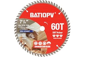 BATIOPV Circular Saw Blade 7-1/4 Inch, 60T for Wood Cutting – Compatible with Dewalt, Makita, Bosch – Ideal for Hardwood, Ply